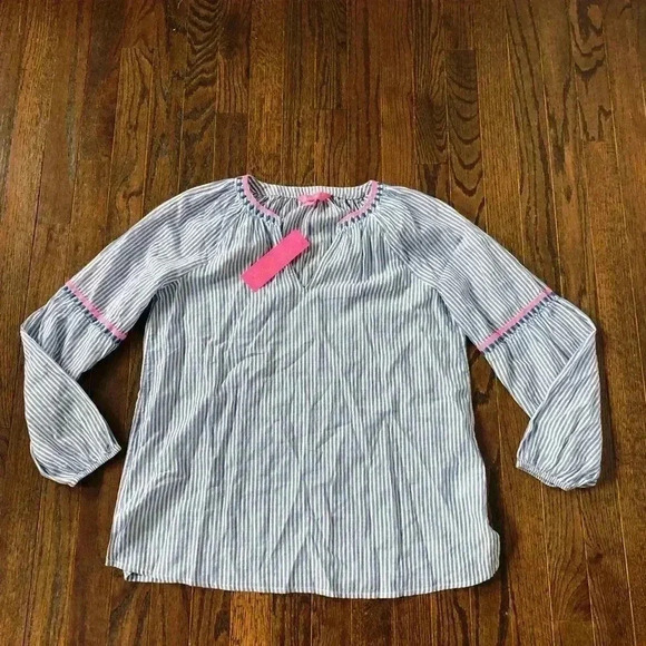 Lilly Pulitzer Women’s S Taelynn Top Coastal Blue Lightweight Oxford Stripe- NWT - Picture 3 of 14